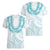 Aloha Lei Onaona Women V-Neck T-Shirt Teal Hawaiian Tribal Pattern