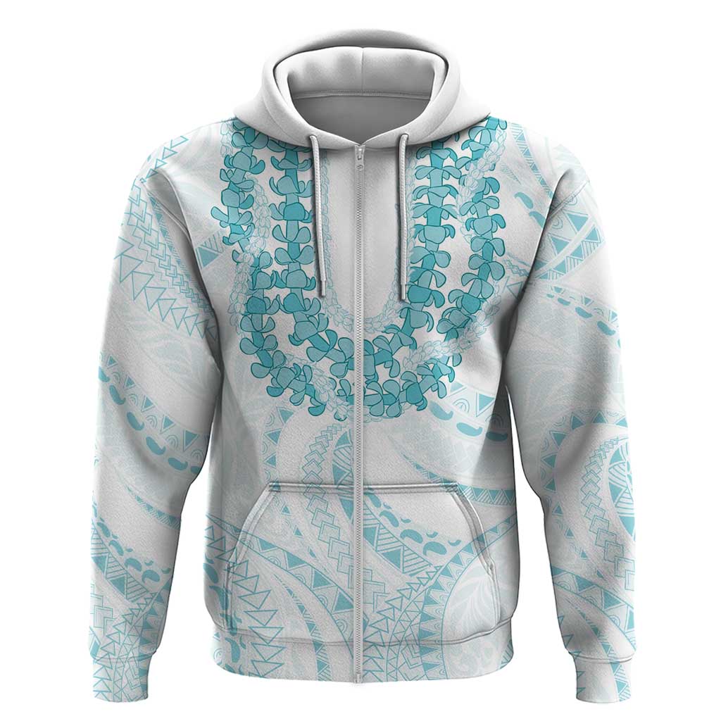 Aloha Lei Onaona Zip Hoodie Teal Hawaiian Tribal Pattern LT9 Zip Hoodie Teal - Polynesian Pride