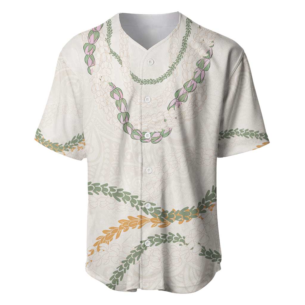 Aloha Lei Mikioi Baseball Jersey Beige Polynesian Tribal Tatau Pattern