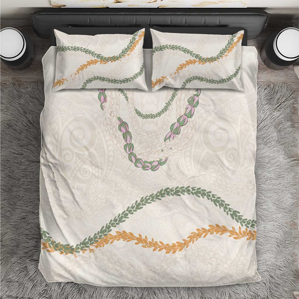 Aloha Lei Mikioi Bedding Set Beige Polynesian Tribal Tatau Pattern