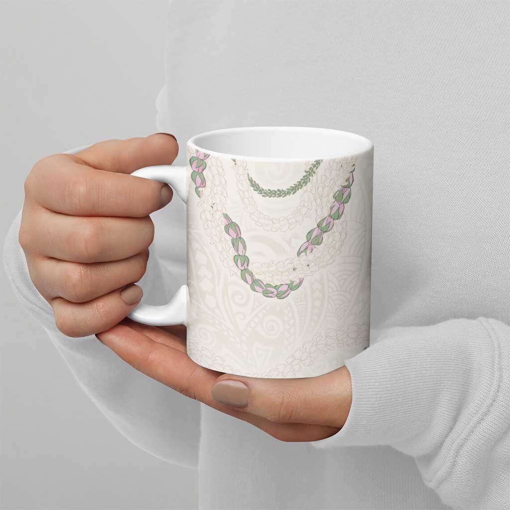 Aloha Lei Mikioi Ceramic Mug Beige Polynesian Tribal Tatau Pattern - Polynesian Pride