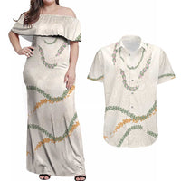 Aloha Lei Mikioi Couples Matching Off Shoulder Maxi Dress and Hawaiian Shirt Beige Polynesian Tribal Tatau Pattern