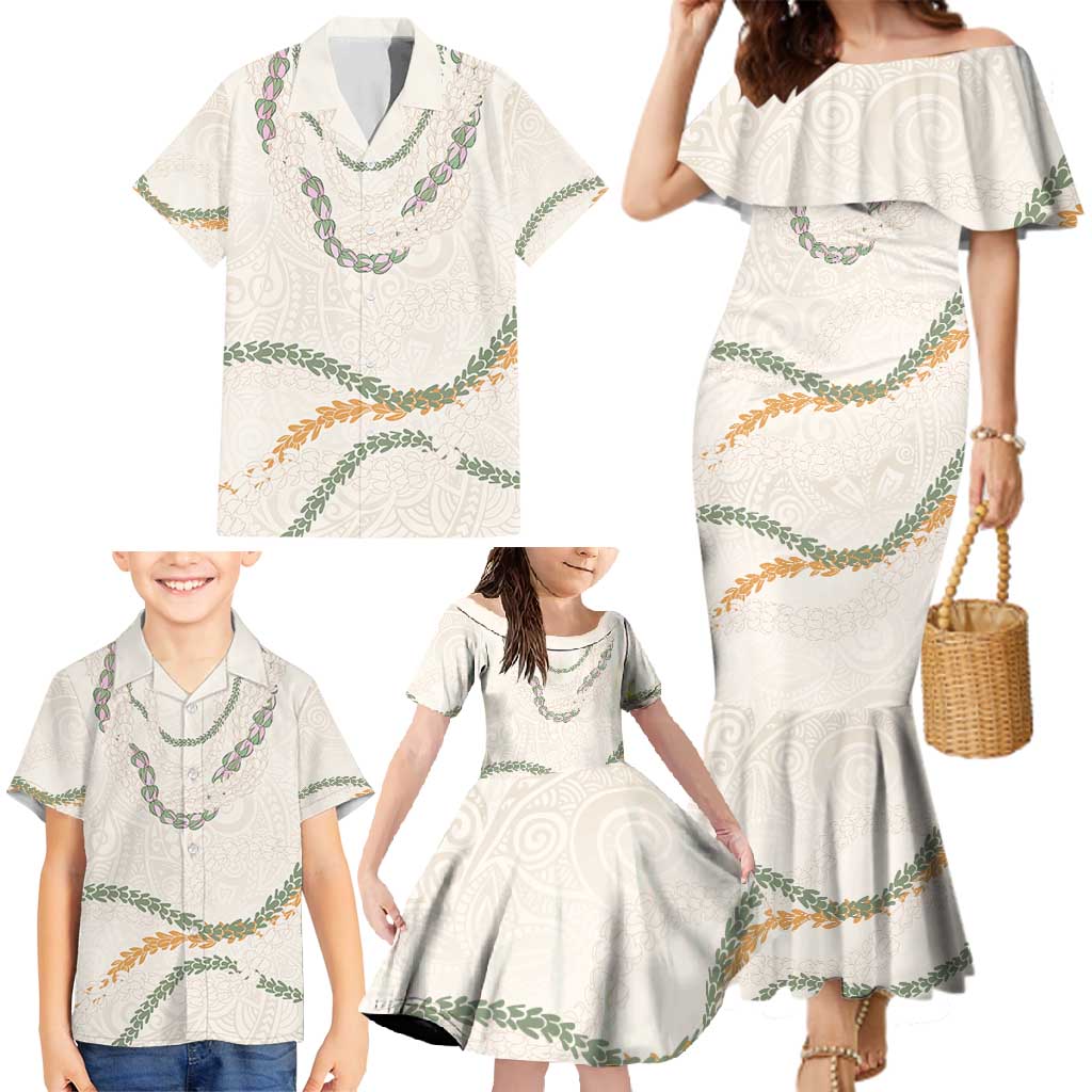 Aloha Lei Mikioi Family Matching Mermaid Dress and Hawaiian Shirt Beige Polynesian Tribal Tatau Pattern