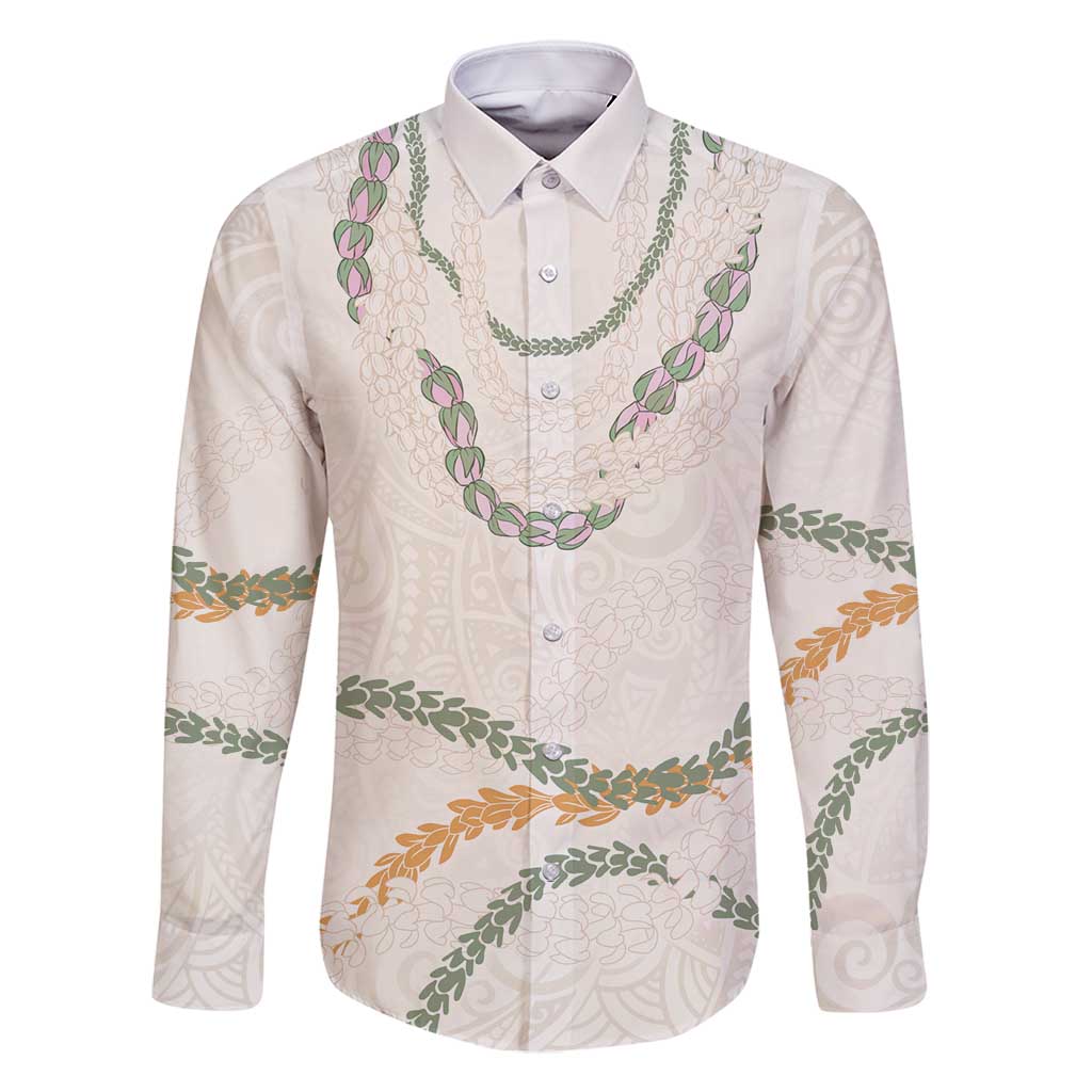 Aloha Lei Mikioi Family Matching Summer Maxi Dress and Hawaiian Shirt Beige Polynesian Tribal Tatau Pattern LT9 Dad's Shirt - Long Sleeve Beige - Polynesian Pride