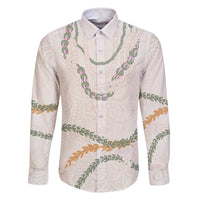 Aloha Lei Mikioi Family Matching Summer Maxi Dress and Hawaiian Shirt Beige Polynesian Tribal Tatau Pattern LT9 Dad's Shirt - Long Sleeve Beige - Polynesian Pride