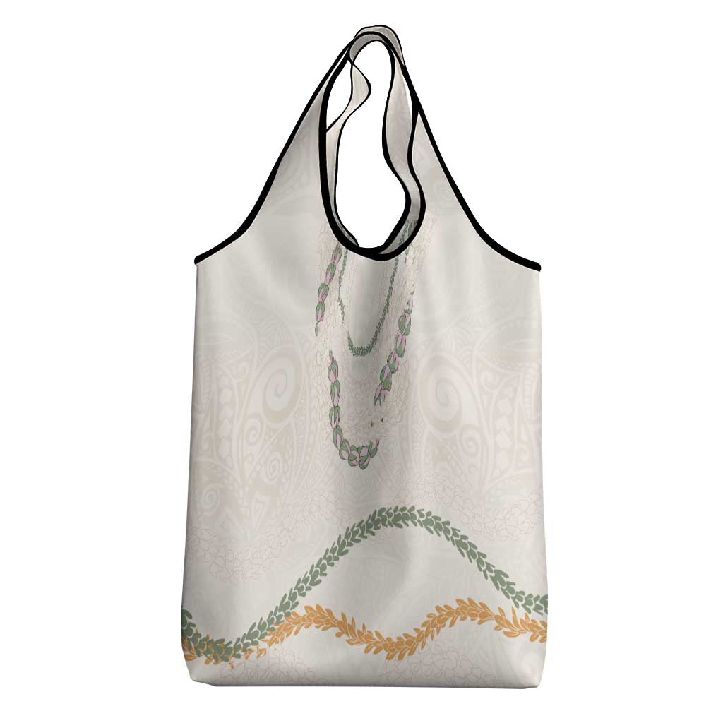 Aloha Lei Mikioi Grocery Bag Beige Polynesian Tribal Tatau Pattern