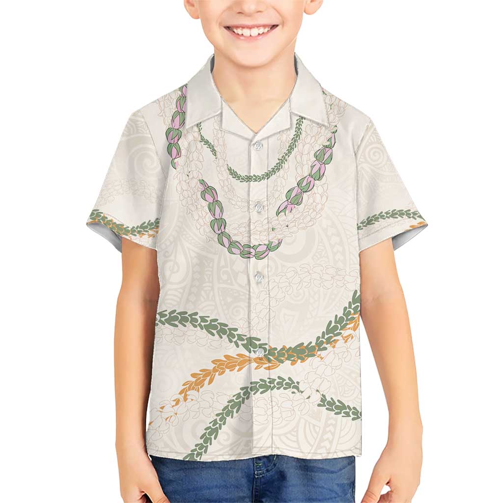 Aloha Lei Mikioi Kid Hawaiian Shirt Beige Polynesian Tribal Tatau Pattern LT9 Kid Beige - Polynesian Pride