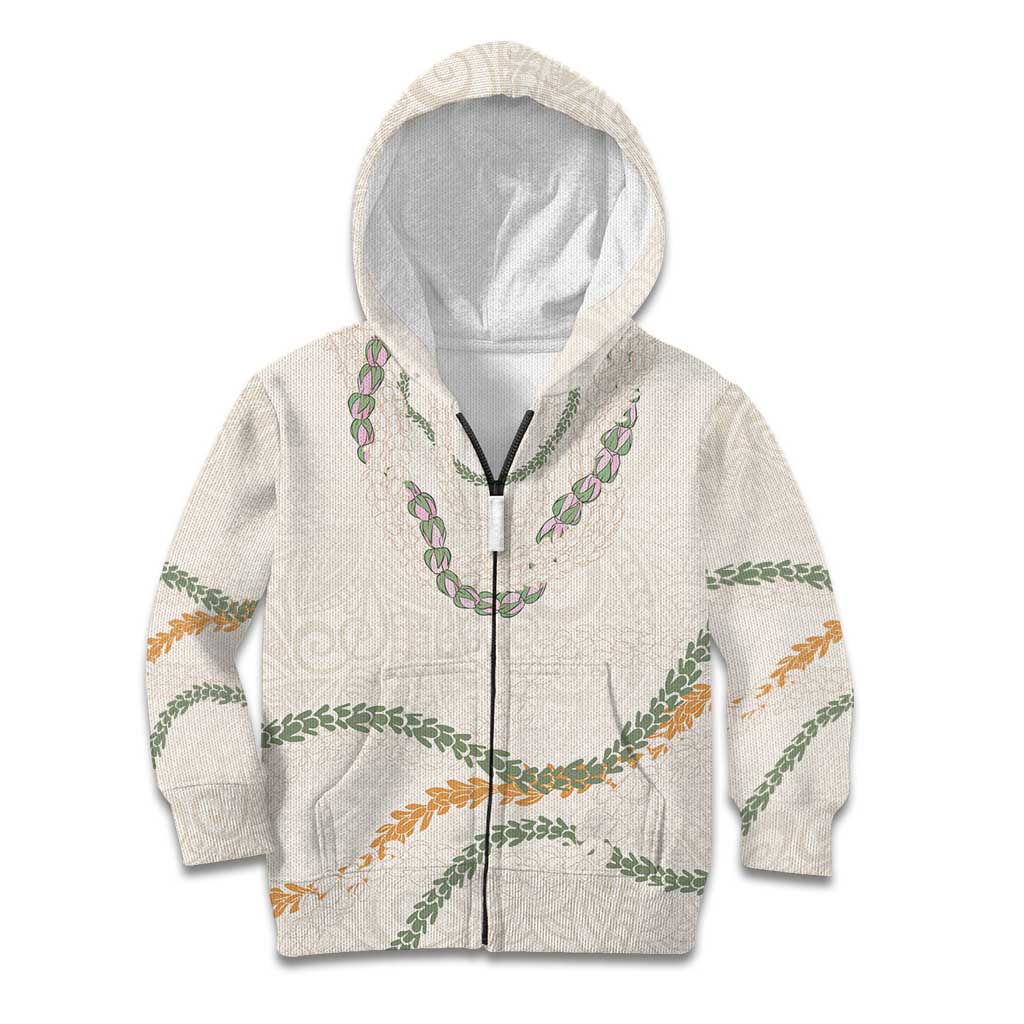 Aloha Lei Mikioi Kid Hoodie Beige Polynesian Tribal Tatau Pattern