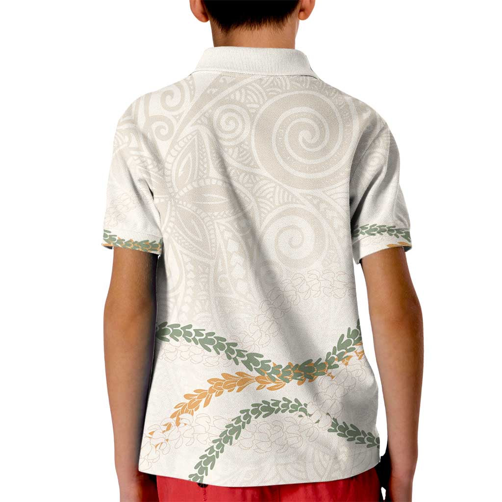 Aloha Lei Mikioi Kid Polo Shirt Beige Polynesian Tribal Tatau Pattern