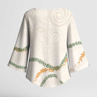 Aloha Lei Mikioi Kimono Sleeve Blouse Beige Polynesian Tribal Tatau Pattern - Polynesian Pride