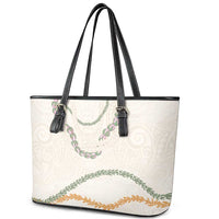 Aloha Lei Mikioi Leather Tote Bag Beige Polynesian Tribal Tatau Pattern