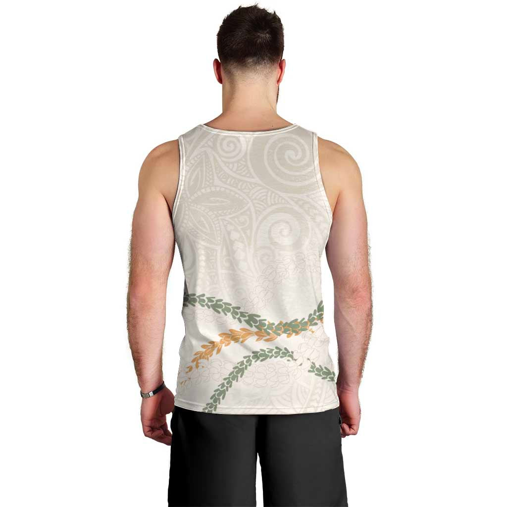 Aloha Lei Mikioi Men Tank Top Beige Polynesian Tribal Tatau Pattern