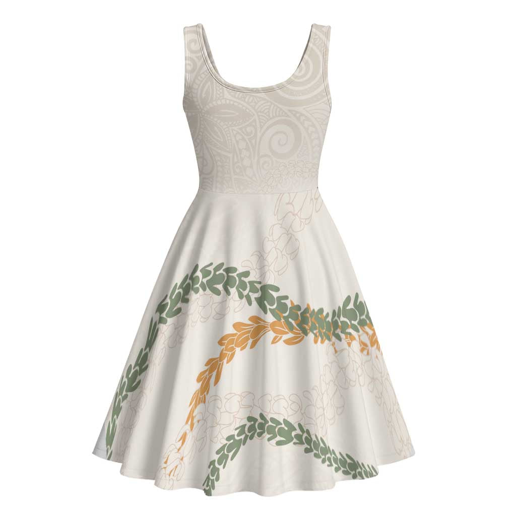 Aloha Lei Mikioi Midi Dress Beige Polynesian Tribal Tatau Pattern - Polynesian Pride