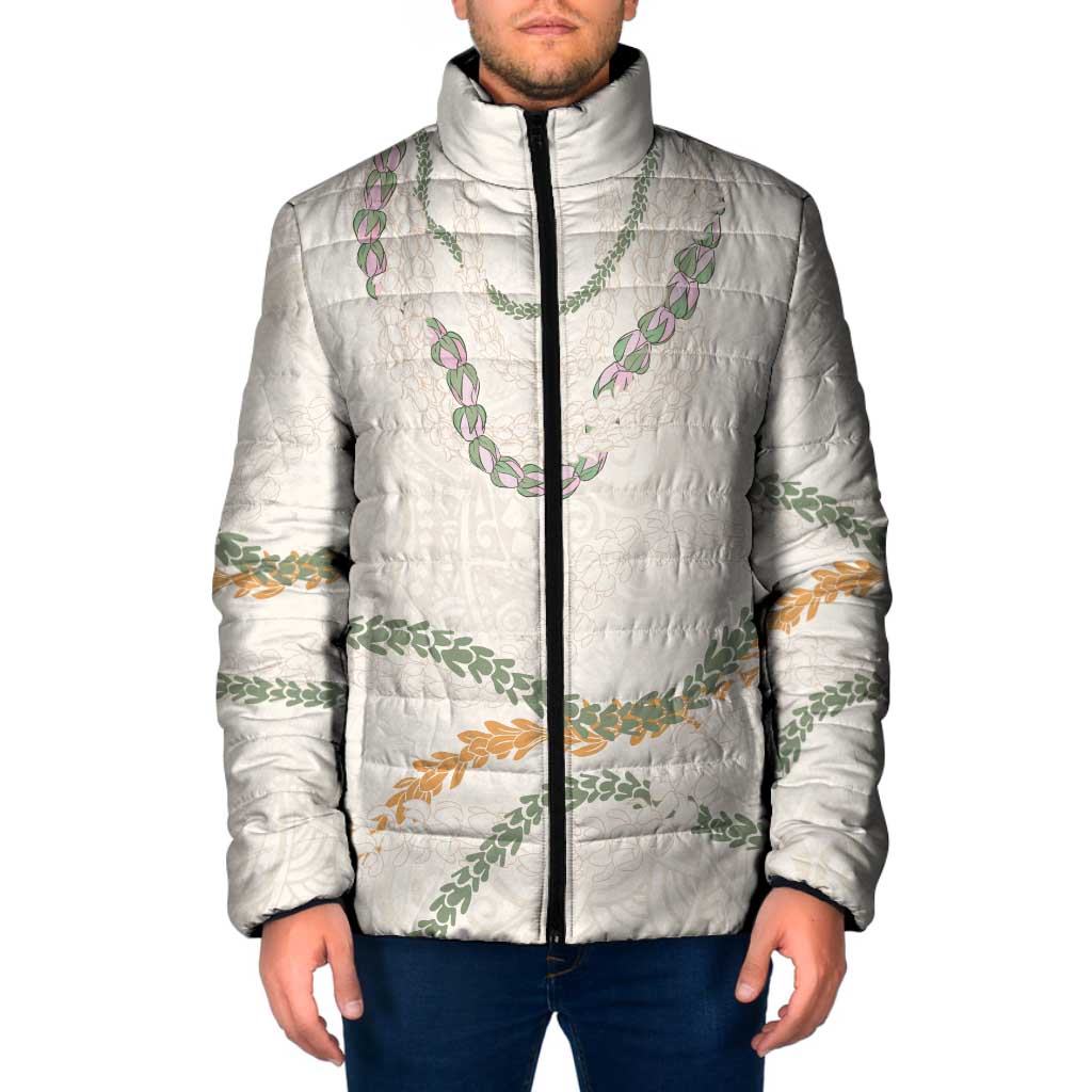 Aloha Lei Mikioi Padded Jacket Beige Polynesian Tribal Tatau Pattern - Polynesian Pride