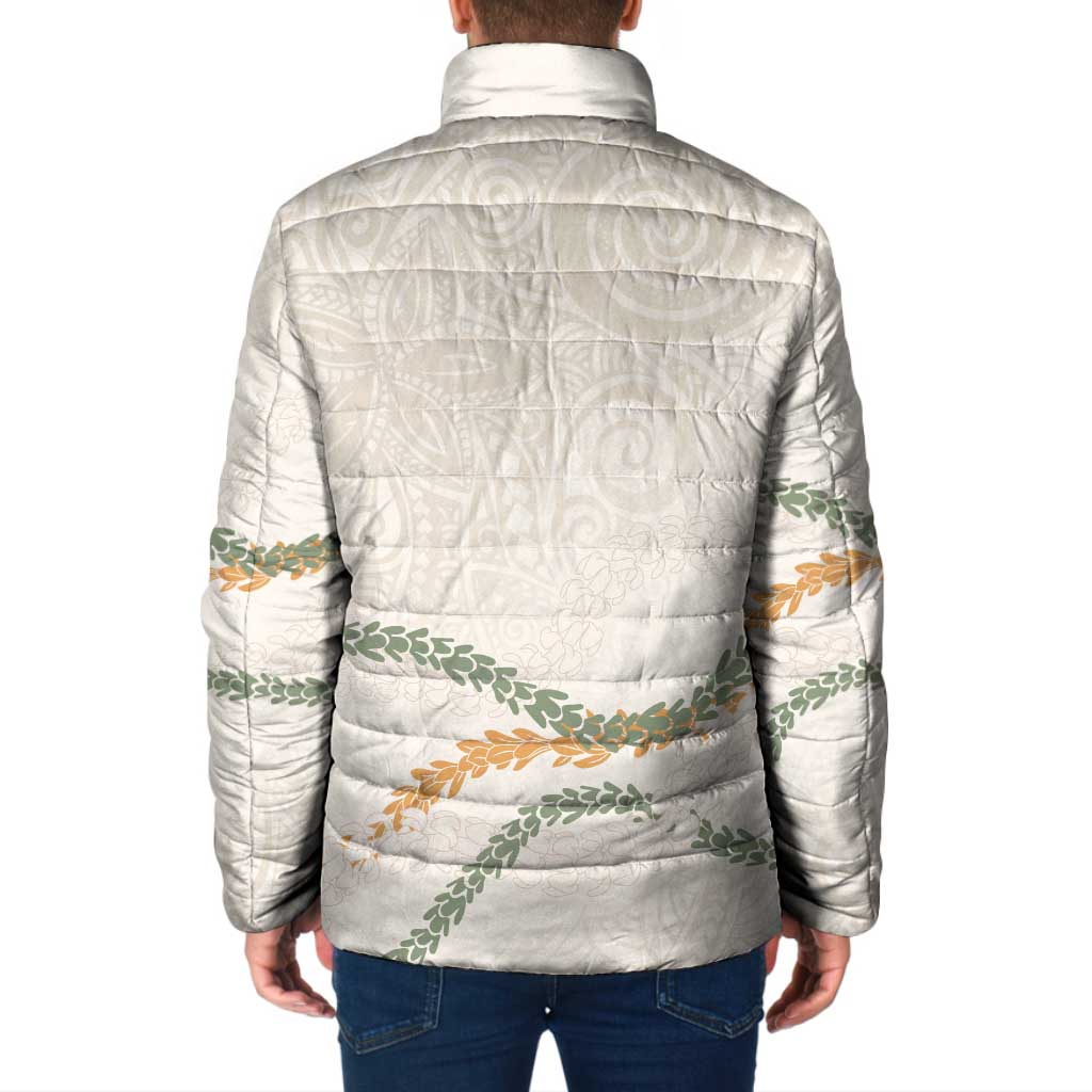 Aloha Lei Mikioi Padded Jacket Beige Polynesian Tribal Tatau Pattern - Polynesian Pride