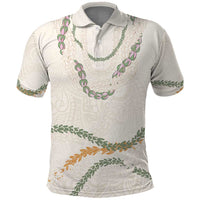 Aloha Lei Mikioi Polo Shirt Beige Polynesian Tribal Tatau Pattern