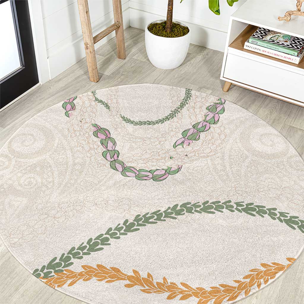 Aloha Lei Mikioi Round Carpet Beige Polynesian Tribal Tatau Pattern