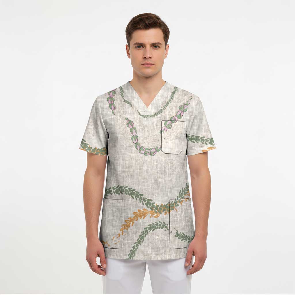 Aloha Lei Mikioi Scrub Top Beige Polynesian Tribal Tatau Pattern - Polynesian Pride