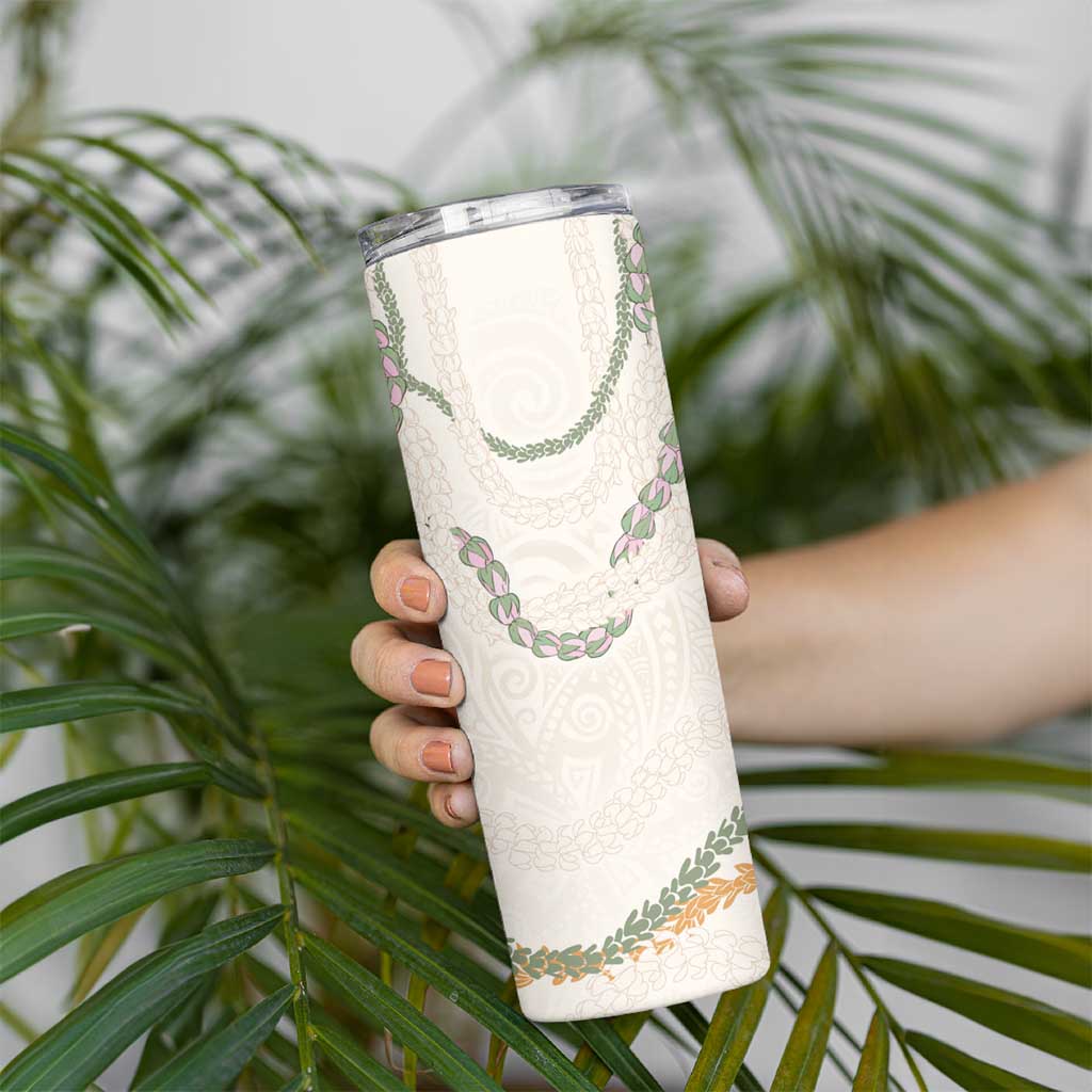 Aloha Lei Mikioi Skinny Tumbler Beige Polynesian Tribal Tatau Pattern LT9 - Polynesian Pride
