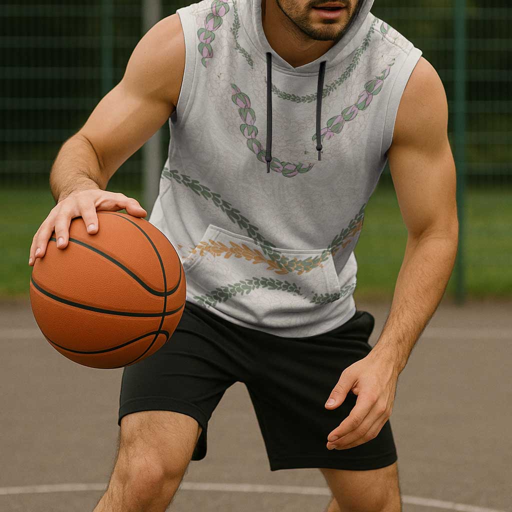 Aloha Lei Mikioi Sleeveless Hoodie Beige Polynesian Tribal Tatau Pattern - Polynesian Pride