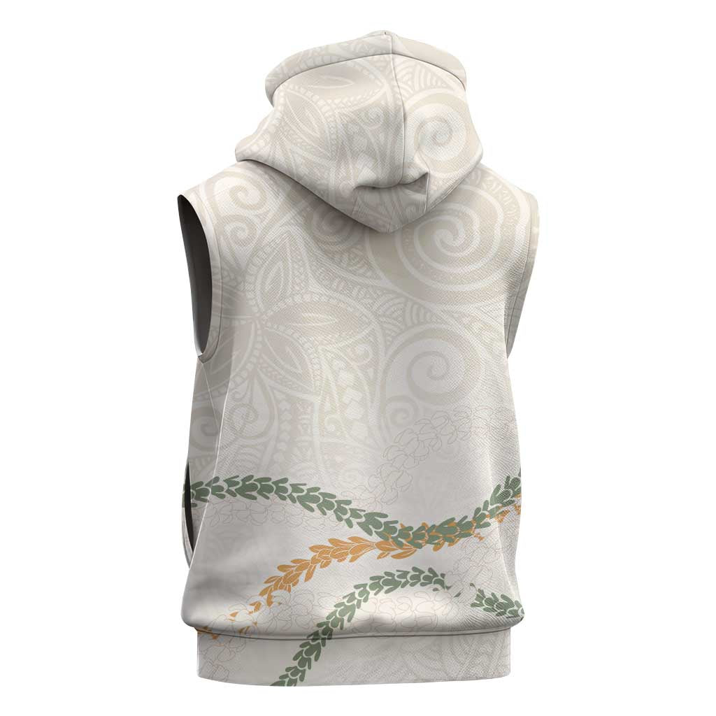 Aloha Lei Mikioi Sleeveless Zip Hoodie Beige Polynesian Tribal Tatau Pattern LT9