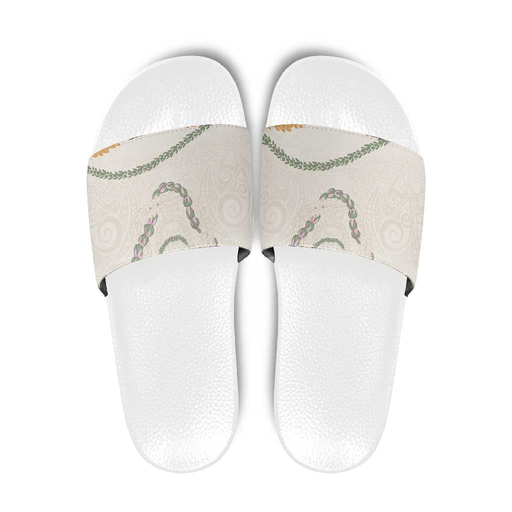 Aloha Lei Mikioi Slide Sandals Beige Polynesian Tribal Tatau Pattern - Polynesian Pride