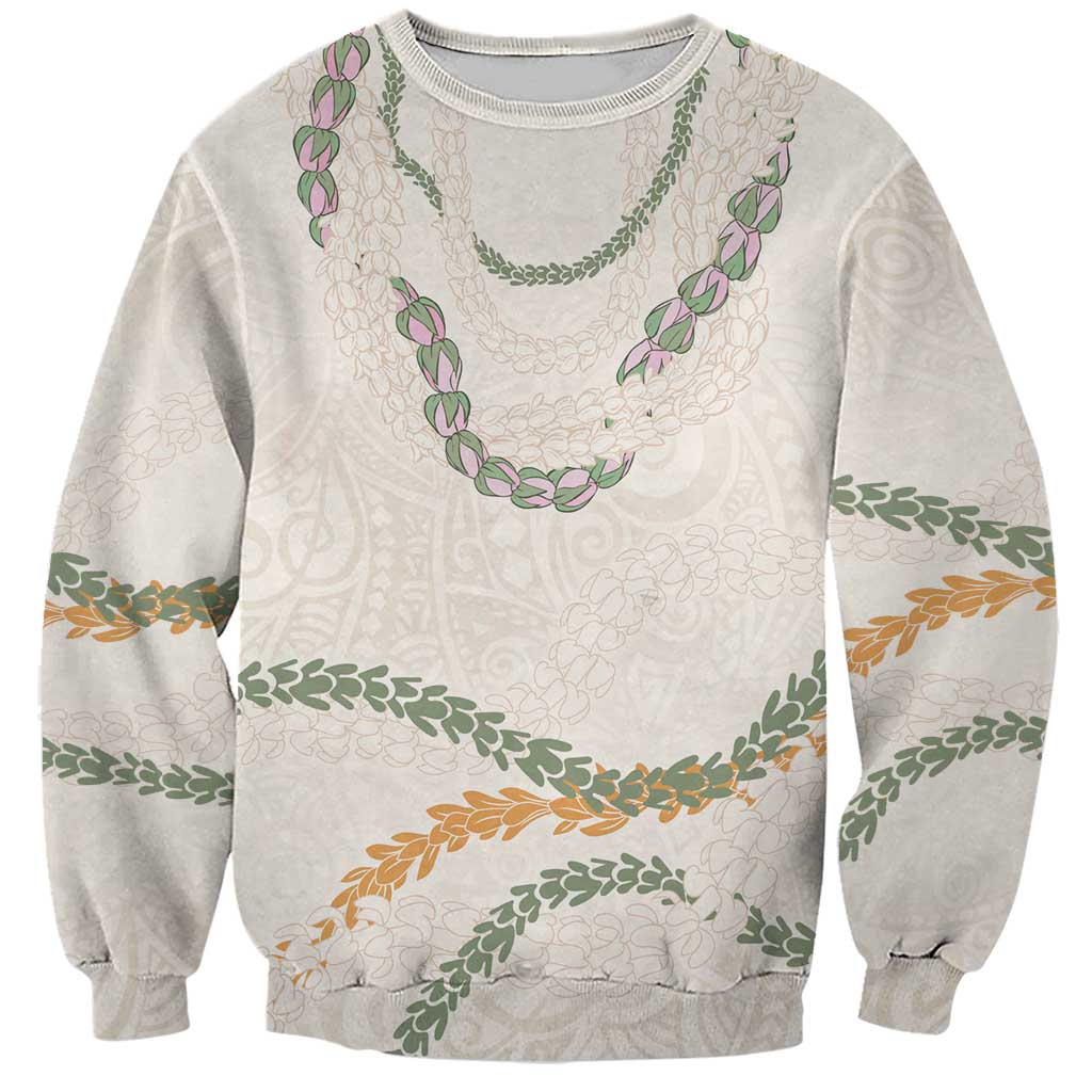 Aloha Lei Mikioi Sweatshirt Beige Polynesian Tribal Tatau Pattern