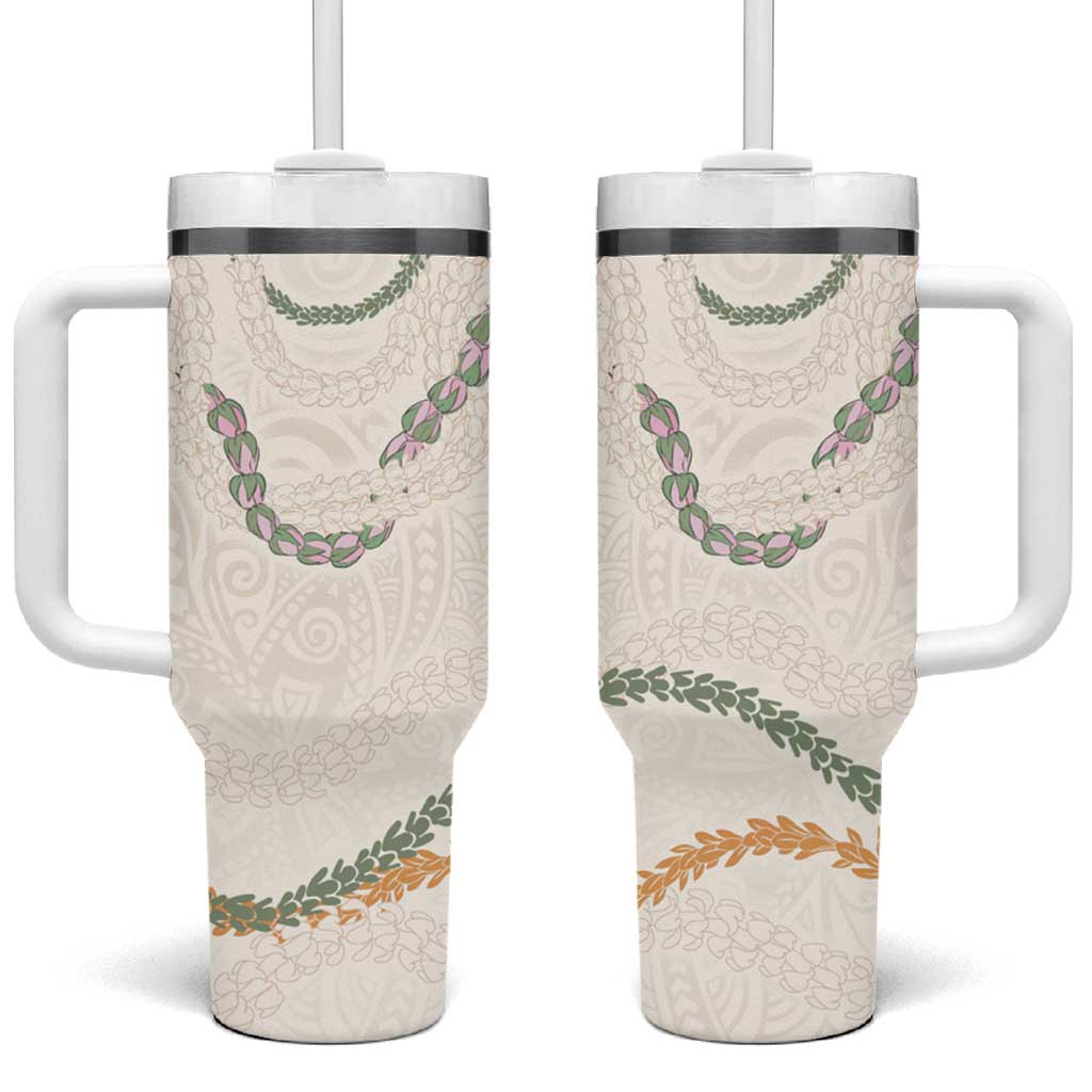 Aloha Lei Mikioi Tumbler With Handle Beige Polynesian Tribal Tatau Pattern