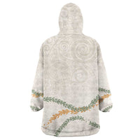 Aloha Lei Mikioi Wearable Blanket Hoodie Beige Polynesian Tribal Tatau Pattern