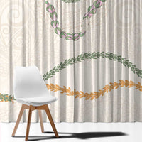 Aloha Lei Mikioi Window Curtain Beige Polynesian Tribal Tatau Pattern