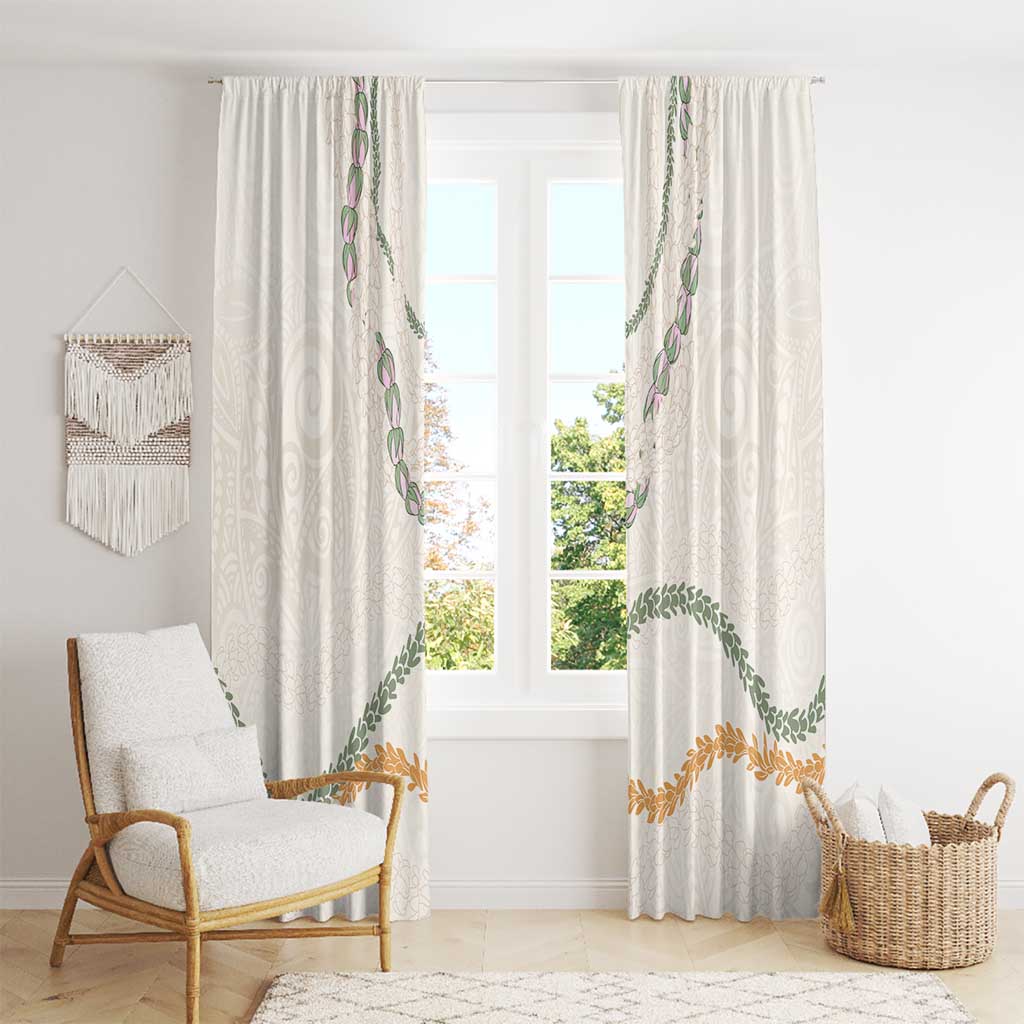 Aloha Lei Mikioi Window Curtain Beige Polynesian Tribal Tatau Pattern
