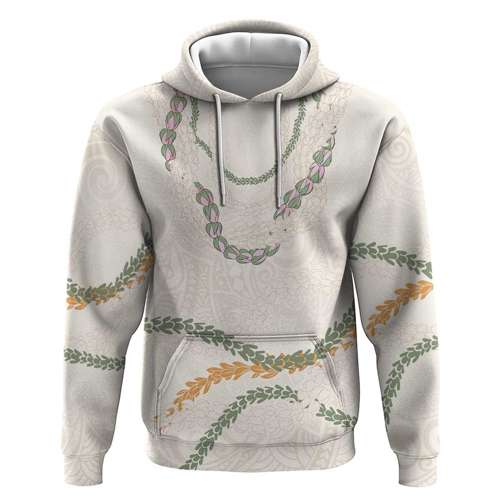 Aloha Lei Mikioi Zip Hoodie Beige Polynesian Tribal Tatau Pattern