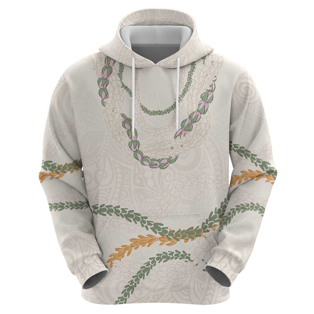 Aloha Lei Mikioi Zip Hoodie Beige Polynesian Tribal Tatau Pattern