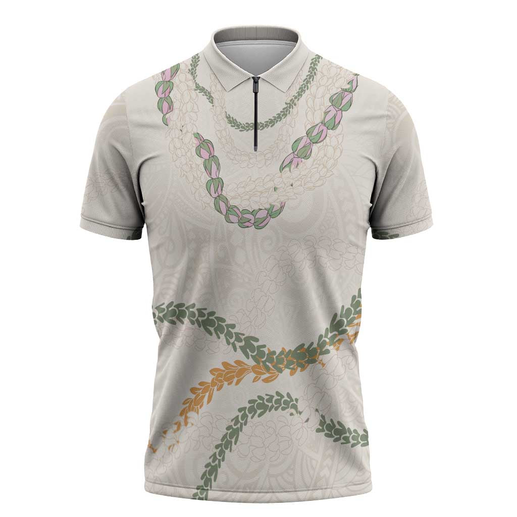 Aloha Lei Mikioi Zipper Polo Shirt Beige Polynesian Tribal Tatau Pattern LT9 Beige - Polynesian Pride