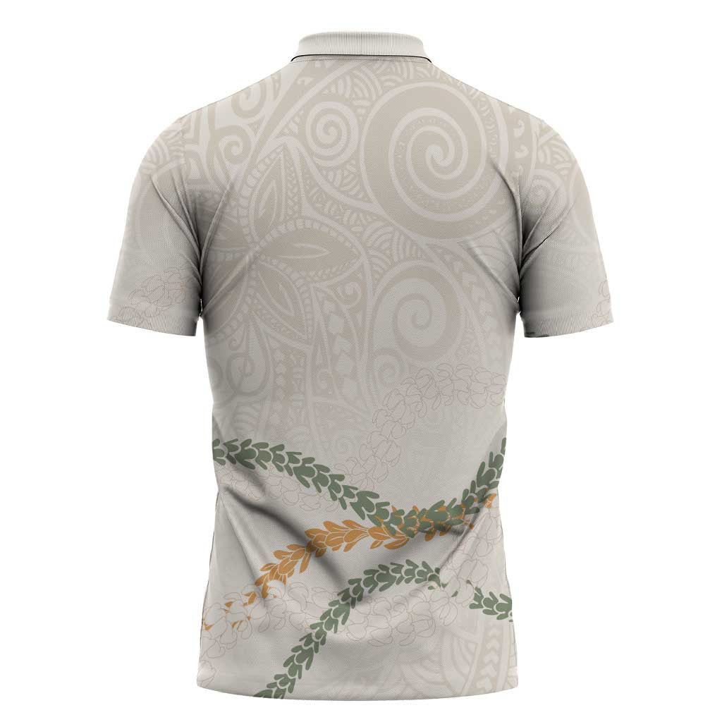 Aloha Lei Mikioi Zipper Polo Shirt Beige Polynesian Tribal Tatau Pattern - Polynesian Pride