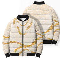 Aloha Lei Mikioi Bomber Puffer Jacket Gold Polynesian Tribal Tatau Pattern - Polynesian Pride
