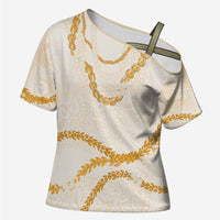 Aloha Lei Mikioi Cross Shoulder Shirt Gold Polynesian Tribal Tatau Pattern - Polynesian Pride