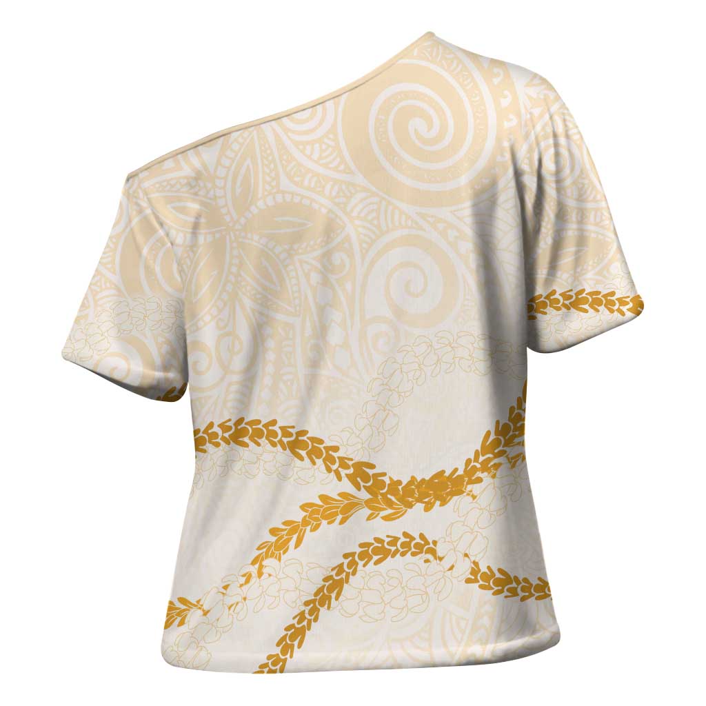 Aloha Lei Mikioi Cross Shoulder Shirt Gold Polynesian Tribal Tatau Pattern - Polynesian Pride