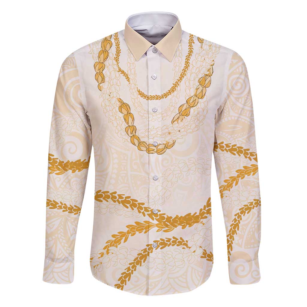 Aloha Lei Mikioi Family Matching Short Sleeve Bodycon Dress and Hawaiian Shirt Gold Polynesian Tribal Tatau Pattern