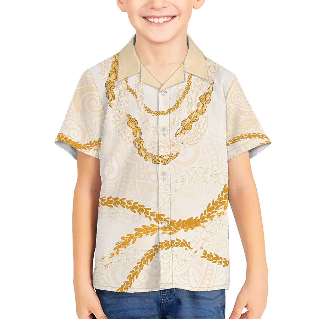 Aloha Lei Mikioi Family Matching Short Sleeve Bodycon Dress and Hawaiian Shirt Gold Polynesian Tribal Tatau Pattern