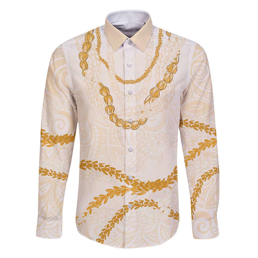Aloha Lei Mikioi Family Matching Summer Maxi Dress and Hawaiian Shirt Gold Polynesian Tribal Tatau Pattern LT9 Dad's Shirt - Long Sleeve Gold - Polynesian Pride