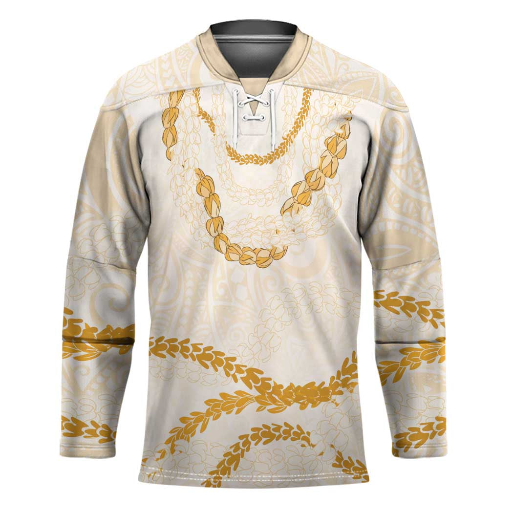 Aloha Lei Mikioi Hockey Jersey Gold Polynesian Tribal Tatau Pattern - Polynesian Pride