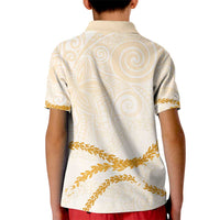 Aloha Lei Mikioi Kid Polo Shirt Gold Polynesian Tribal Tatau Pattern