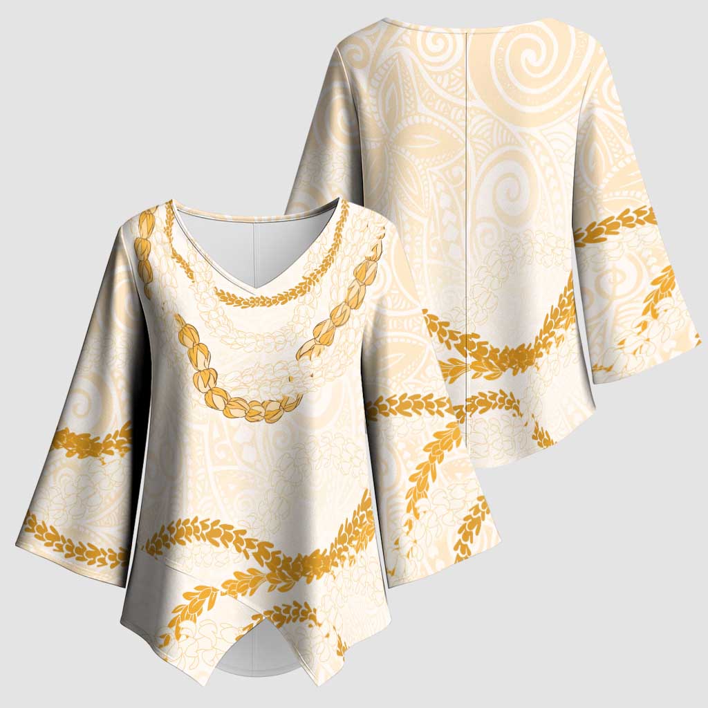 Aloha Lei Mikioi Kimono Sleeve Blouse Gold Polynesian Tribal Tatau Pattern - Polynesian Pride
