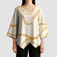 Aloha Lei Mikioi Kimono Sleeve Blouse Gold Polynesian Tribal Tatau Pattern - Polynesian Pride