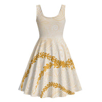 Aloha Lei Mikioi Midi Dress Gold Polynesian Tribal Tatau Pattern - Polynesian Pride