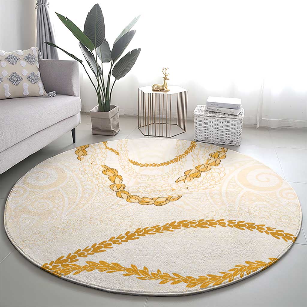 Aloha Lei Mikioi Round Carpet Gold Polynesian Tribal Tatau Pattern