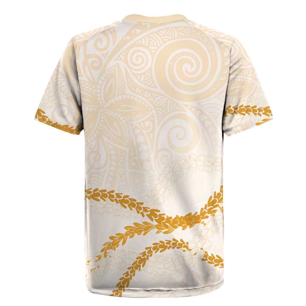 Aloha Lei Mikioi Rugby Jersey Gold Polynesian Tribal Tatau Pattern