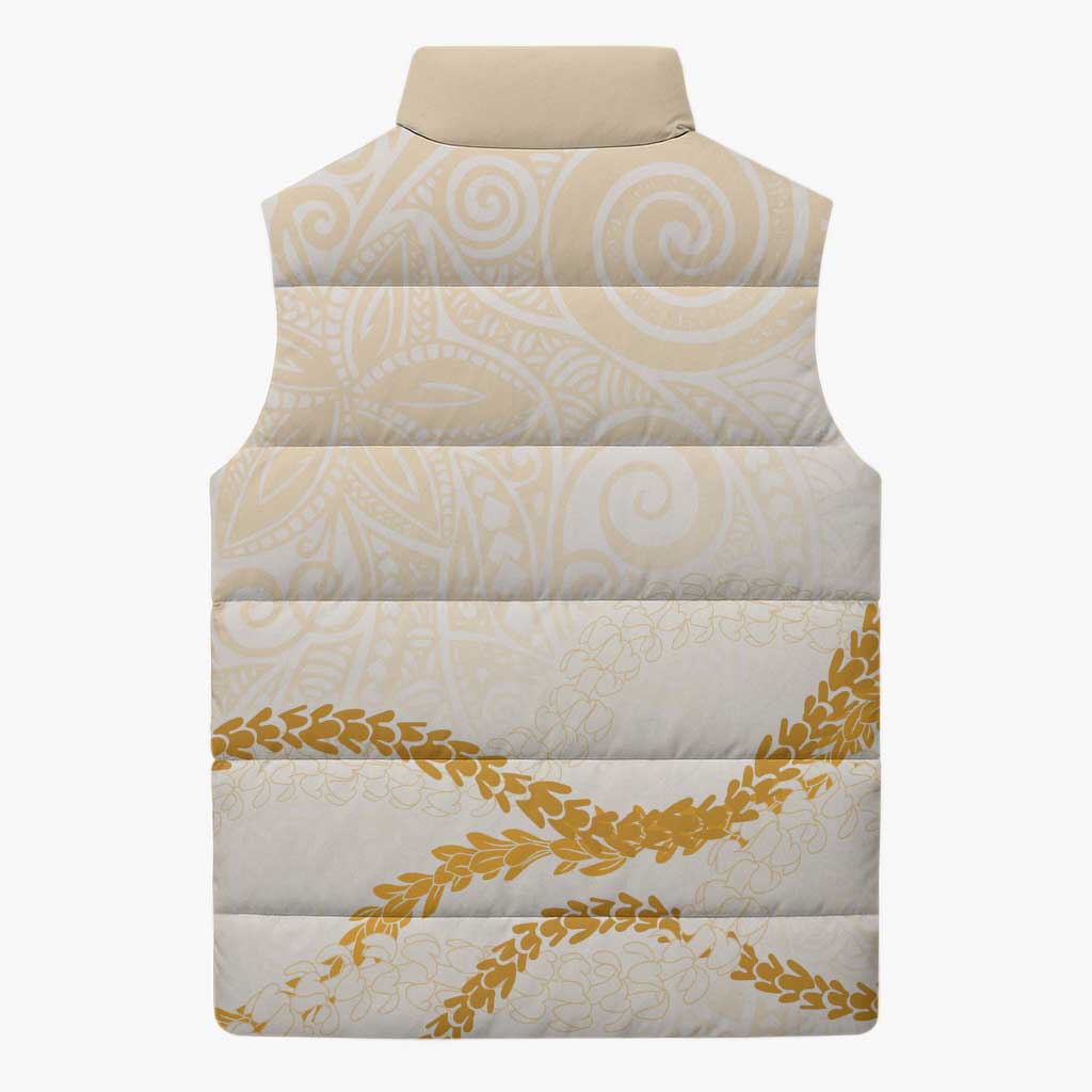 Aloha Lei Mikioi Sleeveless Puffer Jacket Gold Polynesian Tribal Tatau Pattern - Polynesian Pride