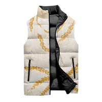 Aloha Lei Mikioi Sleeveless Puffer Jacket Gold Polynesian Tribal Tatau Pattern - Polynesian Pride